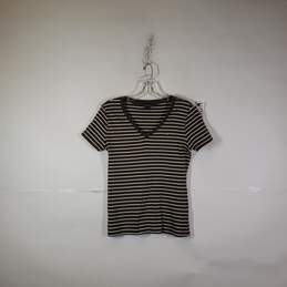 Womens Striped Short Sleeve V-Neck Pullover T-Shirt Size Medium