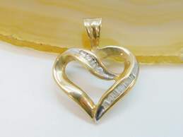 10K Yellow Gold Diamond Round & Baguette Accents Ribbon Heart Pendant 1.5g