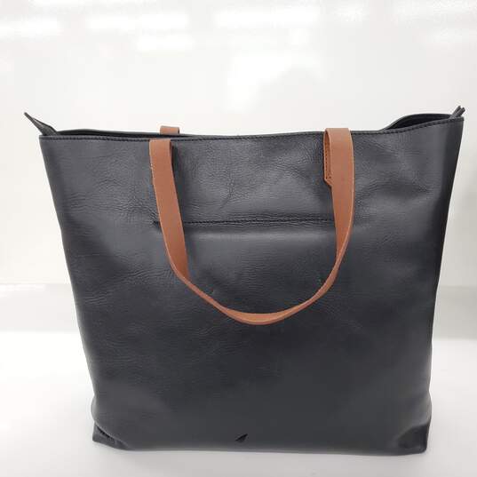 Madewell The Transport Black Leather Zip Top Tote NWT image number 1