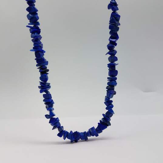 Sterling Silver Lapis Nugget 31 Inch Necklace 62.9g image number 1