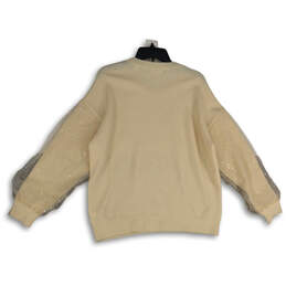 NWT Womens Ivory Sequin Crew Neck Long Sleeve Pullover Sweater Size Large alternative image