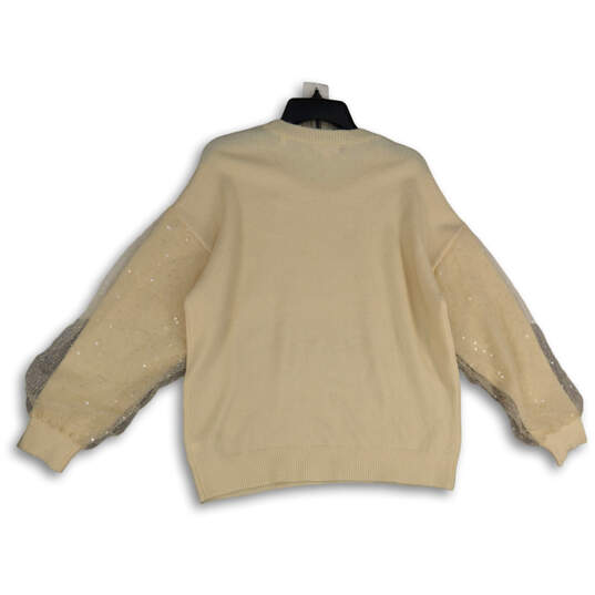 NWT Womens Ivory Sequin Crew Neck Long Sleeve Pullover Sweater Size Large image number 2