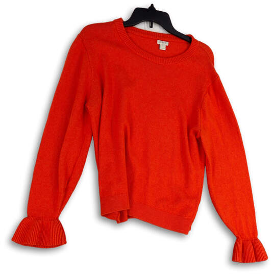 Womens Orange Knitted Crew Neck Long Sleeve Pullover Sweater Size XL image number 4