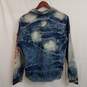 Men's distressed bleached denim jacket with red spell out text L image number 2