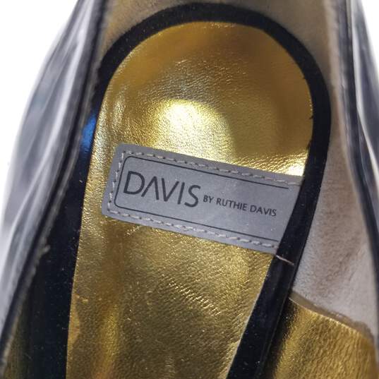 Davis By Ruthie Davis Italy Black Patent Leather Peep Toe Pump Gold Heels Shoes Size  37.5 image number 7
