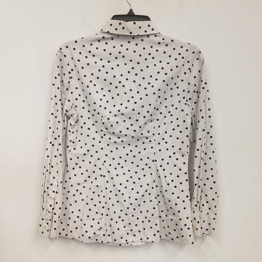 Womens Black White Polka Dots Long Sleeve Collared Button Up Shirt Size S image number 2