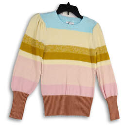 Womens Multicolor Long Sleeve Crew Neck Regular Fit Pullover Sweater Sz XS