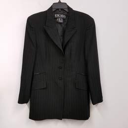 Womens Black Wool Single Breasted Flat Front Straight Leg Pant Suit Size 40
