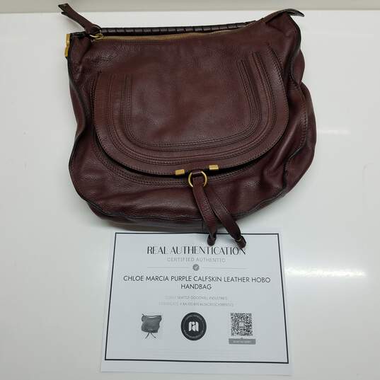 AUTHENTICATED Chloe Marcia Purple Calfskin Leather Hobo Handbag image number 1