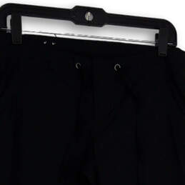 Womens Black Flat Front Drawstring Pockets Straight Leg Capri Pants Size 8