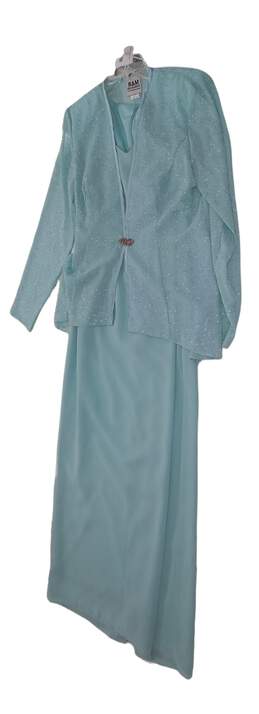 Womens Blue Long Sleeve 2 Piece Midi Jacket Dress Size 12 alternative image