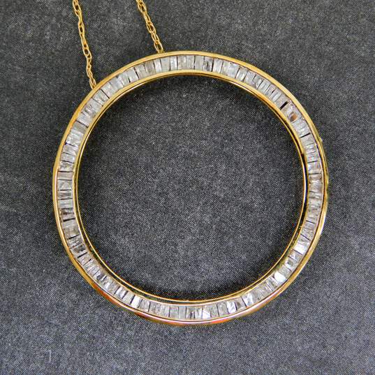 10K Yellow Gold 0.44 CTTW Baguette Diamond Circle Pendant Necklace 1.7g image number 1