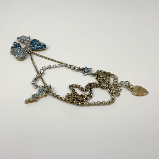 Designer Betsey Johnson Gold-Tone Blue Rhinestone Bow Pendant Necklace image number 3