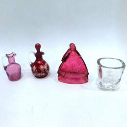 VNTG Art Glass Home Decor Bohemian Czech Ruby Cruet Cranberry Glass Etched Vase