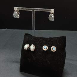 Bundle Of 3 Sterling Silver Topaz & Faux Opal Earrings