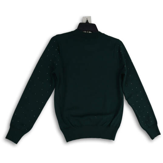 Womens Green Sparkles Knitted Long Sleeve Crew Neck Pullover Sweater Size M image number 2