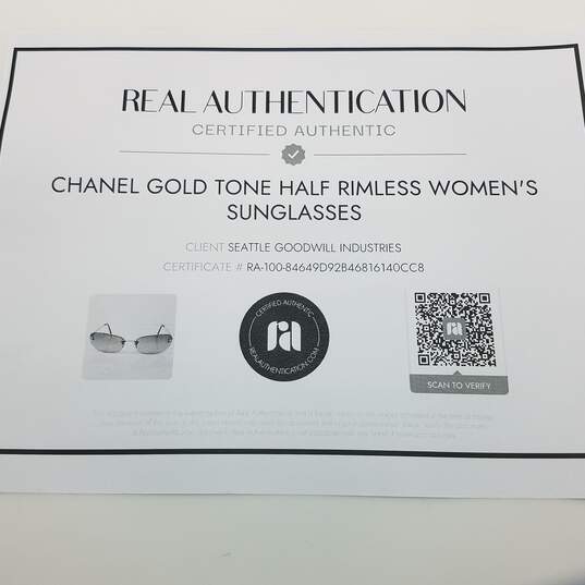 AUTHENTICATED Chanel Gold Tone Half Rimless Wms Sunglasses image number 7