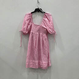 Womens Pink Gingham Leyton Puff Sleeve V-Neck Short Mini Dress Size Medium alternative image