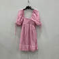 Womens Pink Gingham Leyton Puff Sleeve V-Neck Short Mini Dress Size Medium image number 2