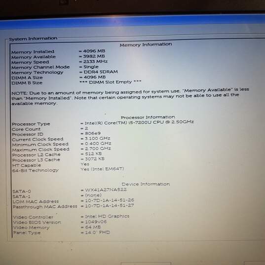 DELL Latitude 3480 14in Laptop Intel i5-7200U CPU 4GB RAM NO SDD image number 8
