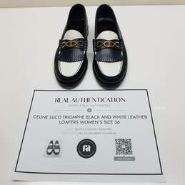 AUTHENTICATED Celine Luco Triomphe Black&White Leather Loafers Size 36 W
