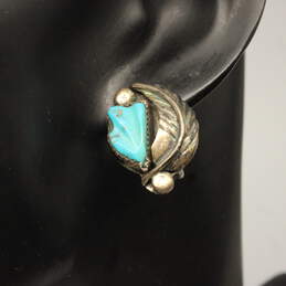 Cochiti Pueblo Artisan Felicita Eustace Signed FE Sterling Silver Turquoise Clip-On Earrings - 6.9g