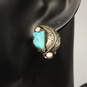 Cochiti Pueblo Artisan Felicita Eustace Signed FE Sterling Silver Turquoise Clip-On Earrings - 6.9g image number 1