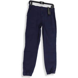 NWT Womens Blue Flat Front Pockets Regular Fit Button Jogger Pants Size 2