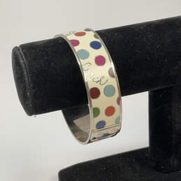Designer Coach Silver-Tone Polka Dot Enamel Wide Bangle Bracelet
