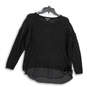Womens Black Long Sleeve Round Neck Sheer Bottom Pullover Sweater Size M image number 1