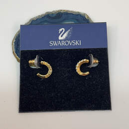 Designer Swarovski Gold-Tone Engraved Classic Mini Hoop Earrings
