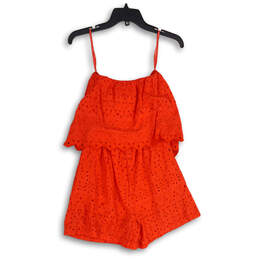 NWT Womens Red Spaghetti Strap Embroidered One Piece Romper Size Small alternative image