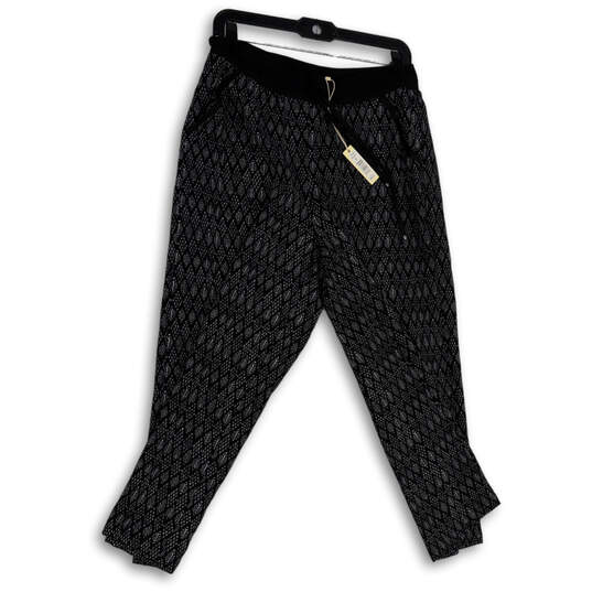 Buy the NWT Womens Black Printed Elastic Waist Pockets Wide Leg Capri Pants  Size L