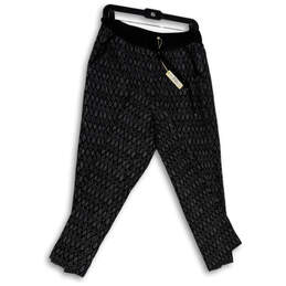 NWT Womens Black Printed Elastic Waist Pockets Wide Leg Capri Pants Size L