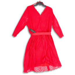 NWT Womens Red Lace Surplice Neck Tie Waist Back Zip A-Line Dress Size 20 alternative image