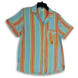 Womens Multicolor Striped Spread Collar Short Sleeve Button-Up Shirt Size M