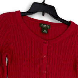 Womens Red Long Sleeve Button Front Cable-Knit Cardigan Sweater Size XS alternative image