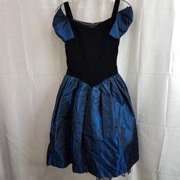 VTG Jessica McClintock Gunne Sax Velvet Blue Iridescent Bow Puff Dress Size 8