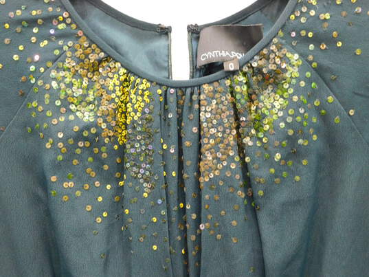 Cynthia Rowley Dark Green Silk Dress w/Sequins Size 0 image number 5