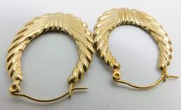 14K Yellow Gold Scalloped Oval Hoop Earrings 2.5g alternative image