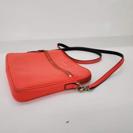 Kate Spade Coral Orange Leather Padded Tablet Crossbody Bag image number 3