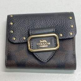 COACH Morgan Studded Signature Canvas Leather Buckle Card Wallet
