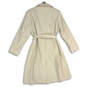 Womens Beige Notch Lapel Long Sleeve Tie Waist Trench Coat Size 12 image number 2