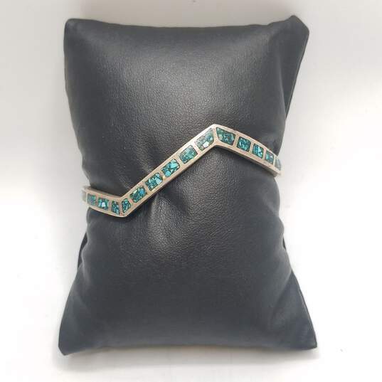 Sterling Silver Turquoise Semi-Inlay 5" Zig-Zag Cuff Bracelet 15.3g image number 1