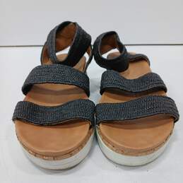 Womens Beige Slip On Open Toe Platform Wedge Heel Ankle Strappy Sandals Size 6.5