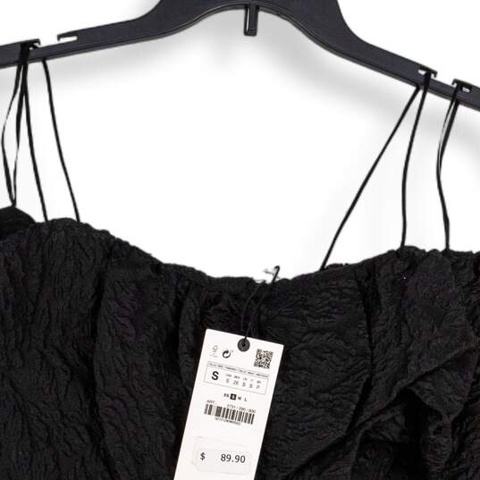 NWT Womens Black Spaghetti Strap Textured Cropped Blouse Top Size S image number 3
