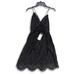 NWT Womens Black Spaghetti Strap Back Crochet Fit And Flare Dress Size M alternative image