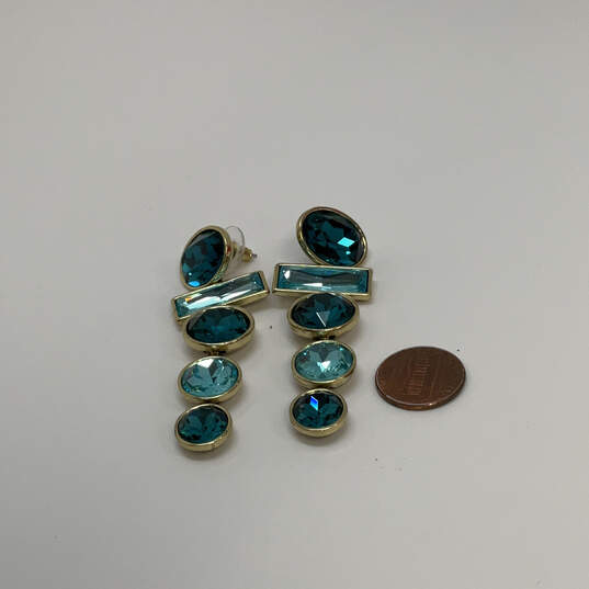 Designer Heidi Daus Gold-Tone Whiplash Aquamarine Crystal Drop Earrings image number 2