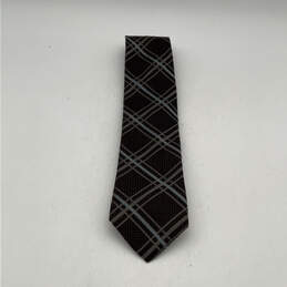 Mens Blue Brown Signature Silk Four-In-Hand Adjustable Designer Neck Tie