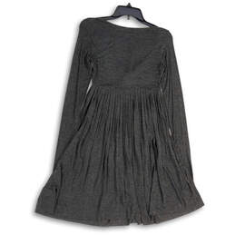 Womens Gray Long Sleeve V-Neck Pleated Pullover Fit & Flare Dress Size XS alternative image